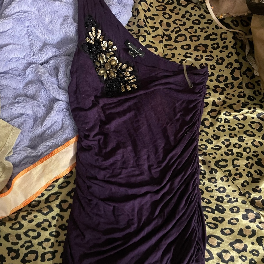 Forever 21 One-Shoulder Deep Purple Beaded Dress